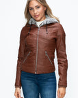 YMI Faux Layered Double-Zipper Jacket with Fuzzy Hood