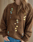 Sequin Mock Neck Long Sleeve Sweater