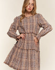 Light Gray And The Why Full Size Washed Frayed Tiered Plaid Dress