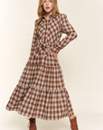 Antique White And the Why Plaid Tiered Midi Shirt Dress