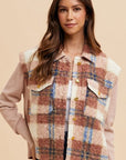 Annie Wear Faux Fur Plaid Button Up Jacket