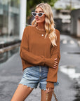 Dropped Shoulder Round Neck Long Sleeve Knit Top