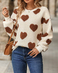 Fuzzy Heart Dropped Shoulder Sweatshirt