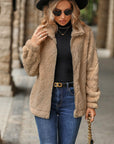 Fuzzy Pocketed Zip Up Jacket