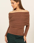 HYFVE Fuzzy Off Shoulder Textured Knit Top