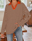 Lovelet Striped Johnny Collar Long Sleeve T-Shirt