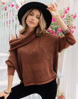 Openwork Mock Neck Dropped Shoulder Sweater