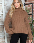 Turtleneck Dropped Shoulder  Pullover Sweater