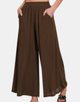 White Smoke Zenana Woven Wide Leg Pants With Pockets