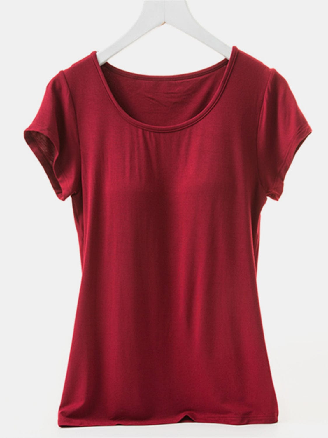 Brown Round Neck Short Sleeve T-Shirt with Bra