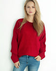 Round Neck Dropped Shoulder Long Sleeve Sweater