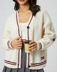 Star Embroidered V-Neck Long Sleeve Cardigan