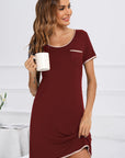 Contrast Trim Pocketed Round Neck Lounge Dress