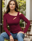 Cutout Asymmetrical Neck Long Sleeve T-Shirt