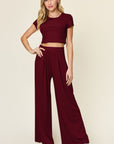 Double Take Full Size Round Neck Top and Pants Set