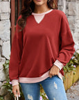 Lovelet Contrast Round Neck Long Sleeve Sweatshirt