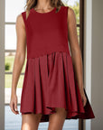 Sienna Pleated Round Neck Sleeveless Mini Dress