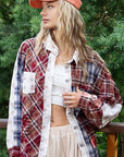 POL Patchwork Plaid Button Up Shirt