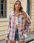 Rosy Brown Plaid Collared Neck Long Sleeve Shirt