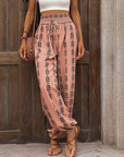 Dim Gray Tied Printed High Waist Pants