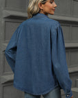 Button Down Collared Neck Long Sleeve Denim Top