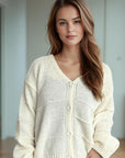 Button Down V-Neck Long Sleeve Cardigan