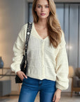 Button Down V-Neck Long Sleeve Cardigan