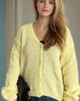 Button Down V-Neck Long Sleeve Cardigan