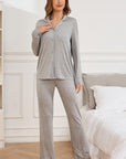 Button Up Long Sleeve Top and Pants Lounge Set