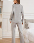 Button Up Long Sleeve Top and Pants Lounge Set