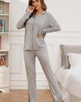 Button Up Long Sleeve Top and Pants Lounge Set