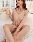 Button Up Long Sleeve Top and Pants Lounge Set