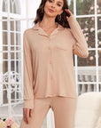 Button Up Long Sleeve Top and Pants Lounge Set