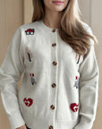 Button Up Round Neck Long Sleeve Cardigan