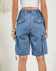 Buttoned Elastic Waist Denim Shorts with Pockets