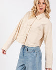 bytos Button Down Cropped Denim Jacket with Patch Pockets