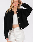 bytos Button Down Cropped Denim Jacket with Patch Pockets