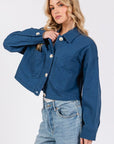 bytos Button Down Cropped Denim Jacket with Patch Pockets