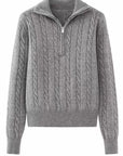 Cable-Knit Half Zip Long Sleeve Sweater