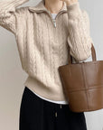 Cable-Knit Half Zip Long Sleeve Sweater