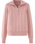 Cable-Knit Half Zip Long Sleeve Sweater