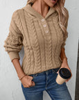 Cable-Knit Long Sleeve Hooded Sweater