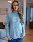 Cable-Knit Mock Neck Dropped Shoulder Sweater