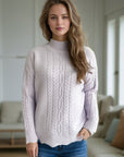 Cable-Knit Mock Neck Dropped Shoulder Sweater