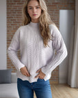 Cable-Knit Mock Neck Dropped Shoulder Sweater