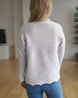 Cable-Knit Mock Neck Dropped Shoulder Sweater