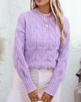 Cable Knit Mock Neck Long Sleeve Sweater