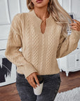 Cable-Knit Notched Long Sleeve Sweater