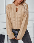 Cable-Knit Notched Long Sleeve Sweater