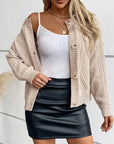 Cable-Knit Round Neck Button Up Cardigan